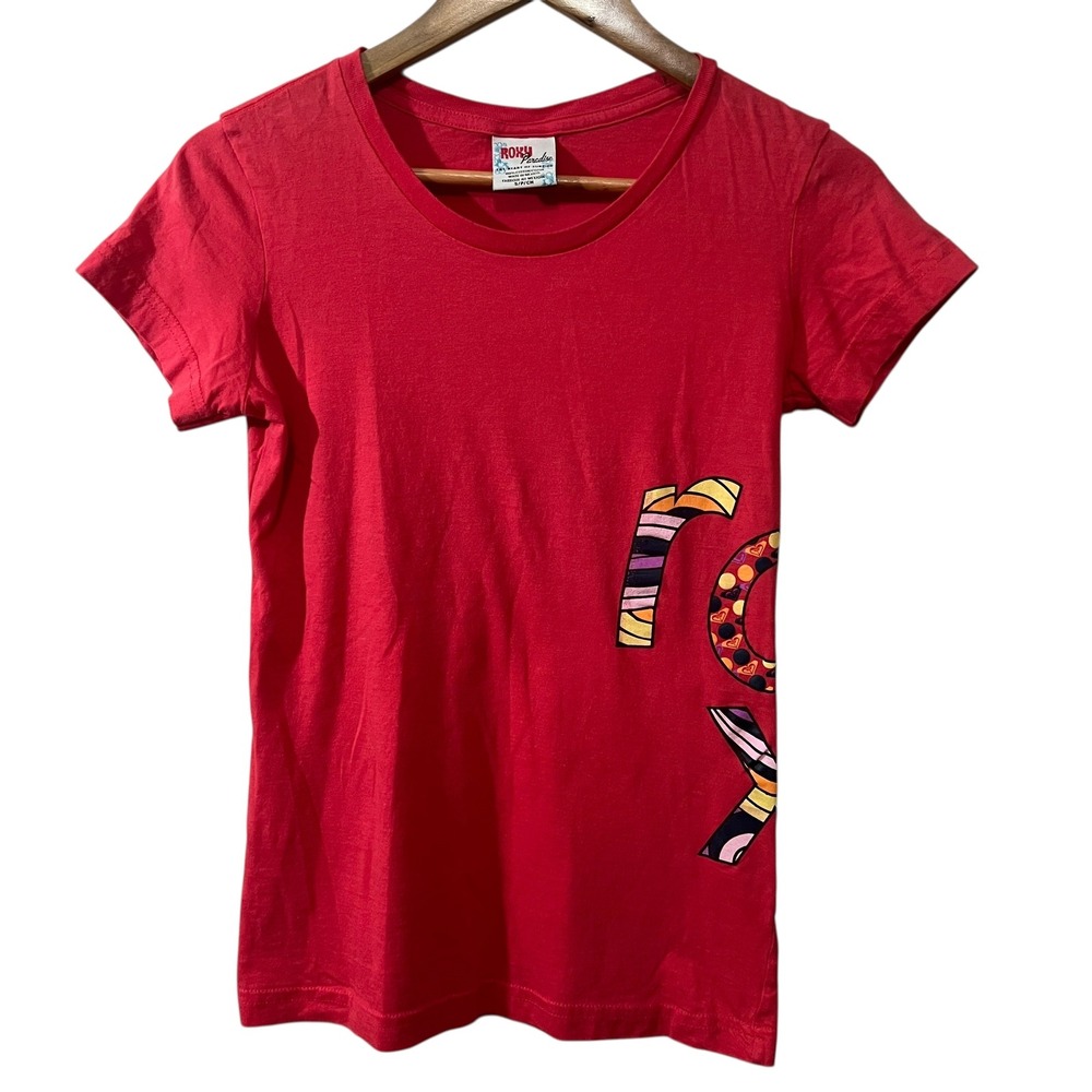 Roxy Paradise Tee Women's S Red Graphic Logo‎ Surf T-Shirt 100% Cotton Beachwear